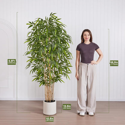 VeriNatural6.5ft Fake Bamboo Plants with White Planter&Real Wood Poles