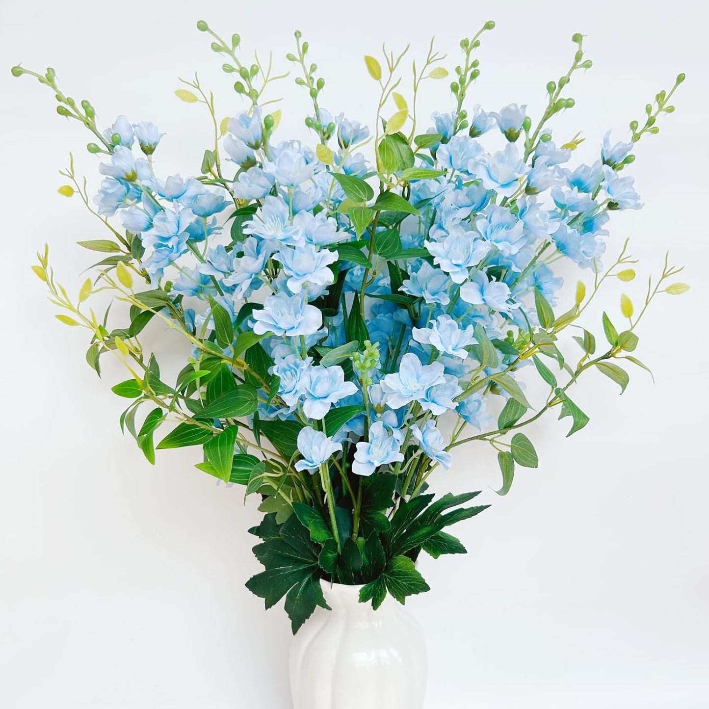 8 pcs White Delphinium Artificial Flowers, 34.25''Artificial Snapdragon Flowers Tall Fake Flowers Silk Flowers Faux Delphinium Bulk for Tall Vase Home Wedding Garden Table Decor (White)