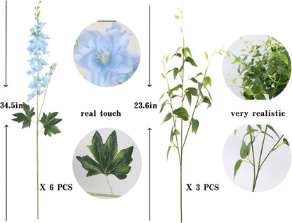 8 pcs White Delphinium Artificial Flowers, 34.25''Artificial Snapdragon Flowers Tall Fake Flowers Silk Flowers Faux Delphinium Bulk for Tall Vase Home Wedding Garden Table Decor (White)