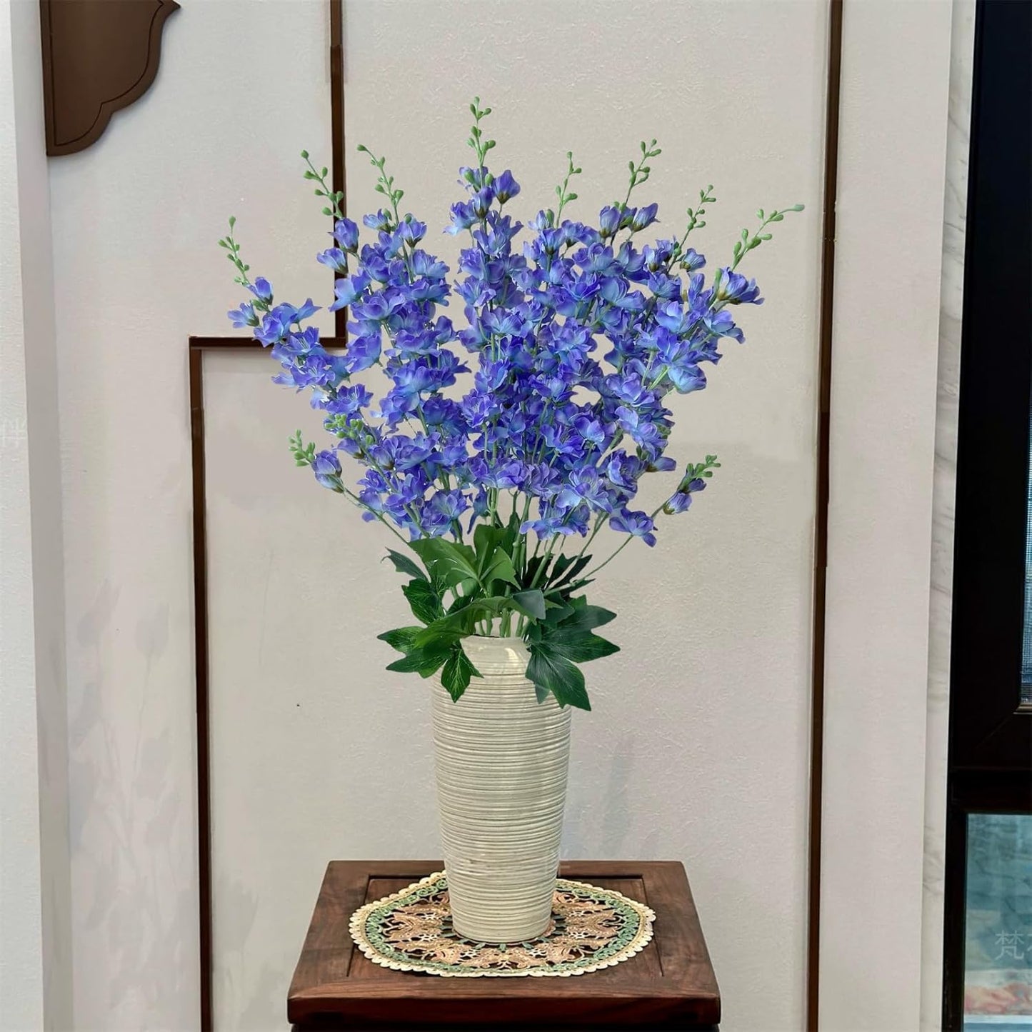 8 pcs White Delphinium Artificial Flowers, 34.25''Artificial Snapdragon Flowers Tall Fake Flowers Silk Flowers Faux Delphinium Bulk for Tall Vase Home Wedding Garden Table Decor (White)