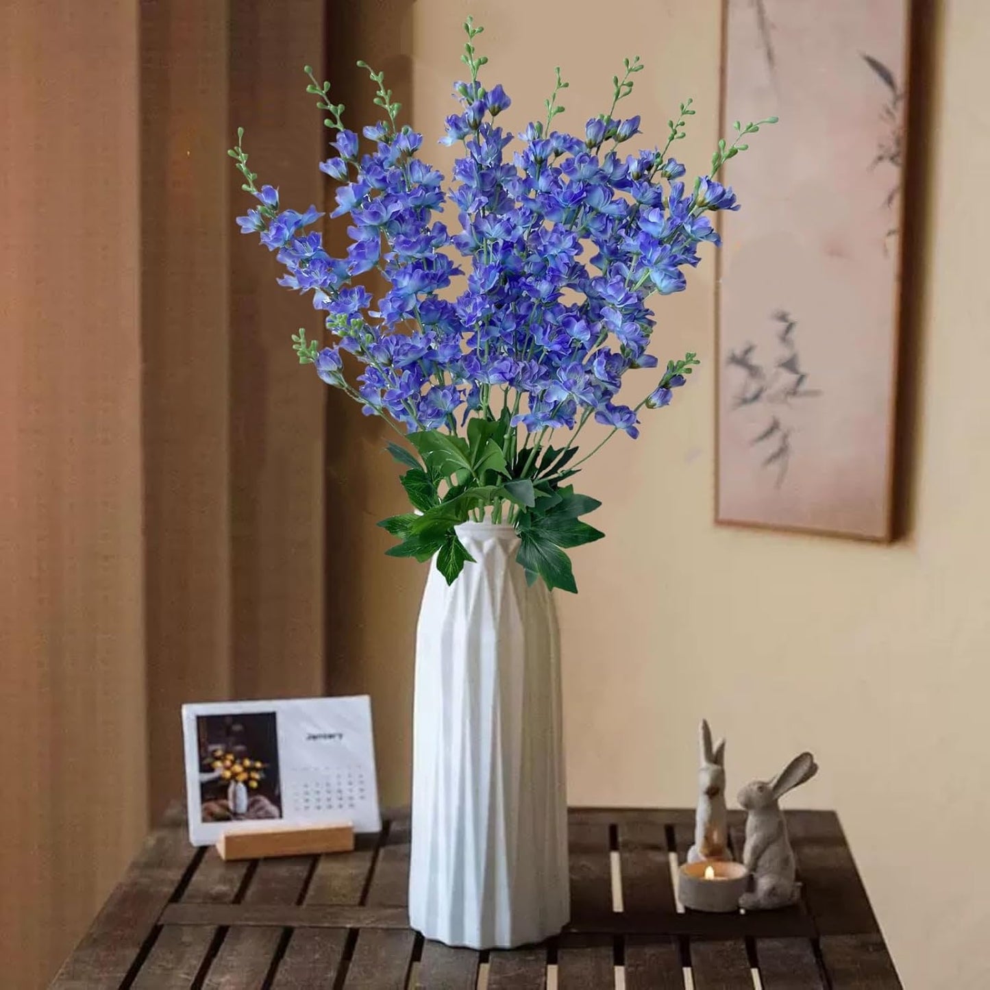 8 pcs White Delphinium Artificial Flowers, 34.25''Artificial Snapdragon Flowers Tall Fake Flowers Silk Flowers Faux Delphinium Bulk for Tall Vase Home Wedding Garden Table Decor (White)