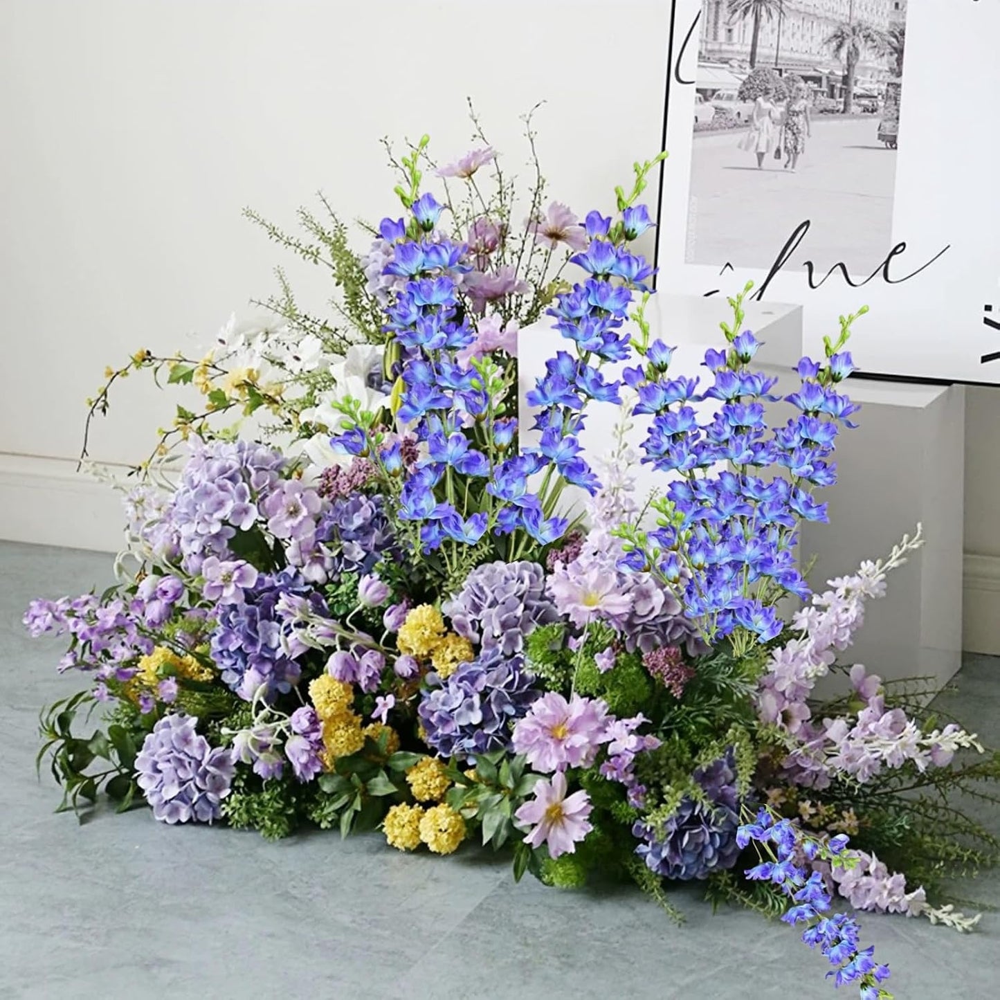 8 pcs White Delphinium Artificial Flowers, 34.25''Artificial Snapdragon Flowers Tall Fake Flowers Silk Flowers Faux Delphinium Bulk for Tall Vase Home Wedding Garden Table Decor (White)