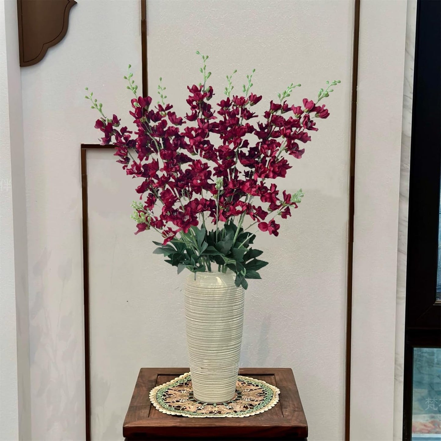 8 pcs White Delphinium Artificial Flowers, 34.25''Artificial Snapdragon Flowers Tall Fake Flowers Silk Flowers Faux Delphinium Bulk for Tall Vase Home Wedding Garden Table Decor (White)