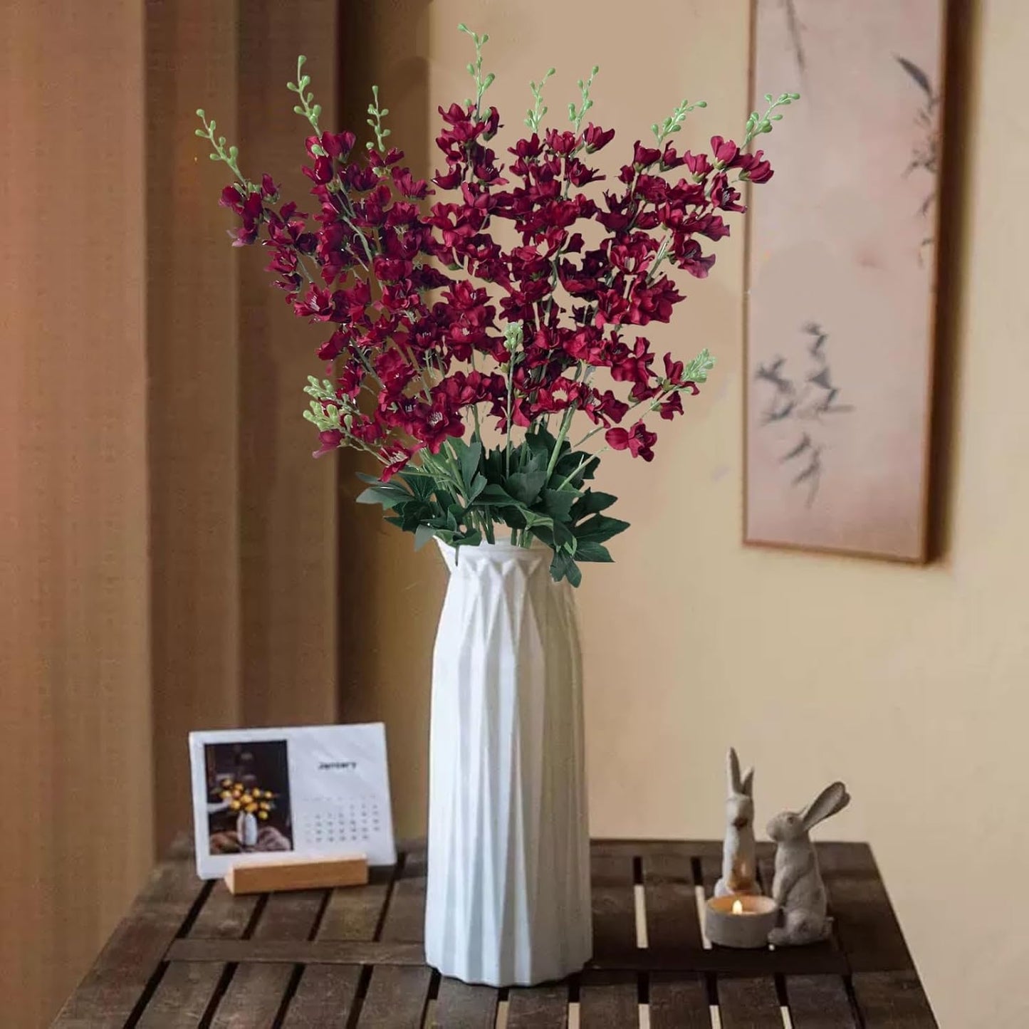 8 pcs White Delphinium Artificial Flowers, 34.25''Artificial Snapdragon Flowers Tall Fake Flowers Silk Flowers Faux Delphinium Bulk for Tall Vase Home Wedding Garden Table Decor (White)