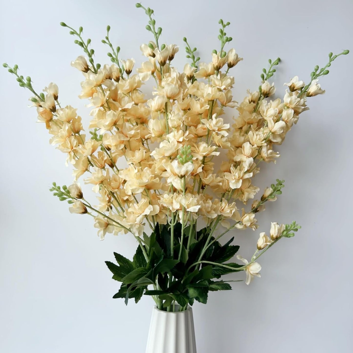 8 pcs White Delphinium Artificial Flowers, 34.25''Artificial Snapdragon Flowers Tall Fake Flowers Silk Flowers Faux Delphinium Bulk for Tall Vase Home Wedding Garden Table Decor (White)