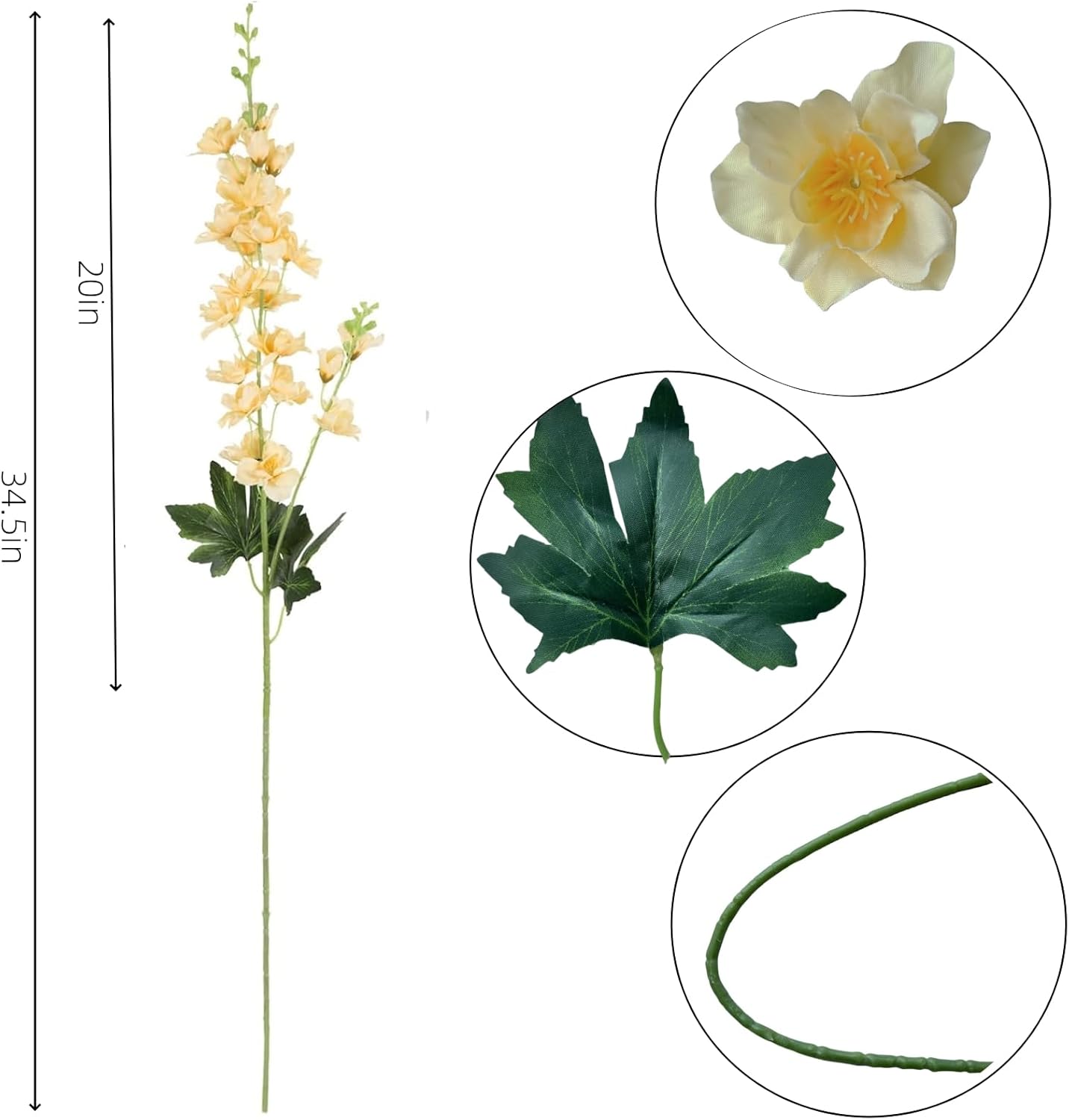 8 pcs White Delphinium Artificial Flowers, 34.25''Artificial Snapdragon Flowers Tall Fake Flowers Silk Flowers Faux Delphinium Bulk for Tall Vase Home Wedding Garden Table Decor (White)