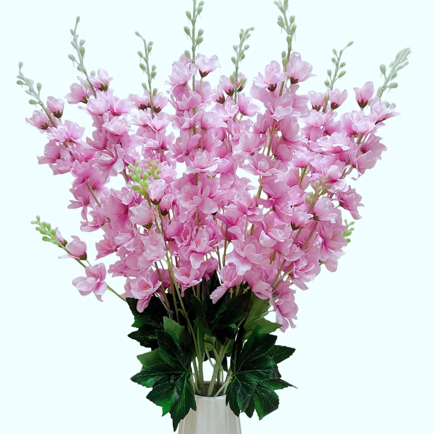 8 pcs White Delphinium Artificial Flowers, 34.25''Artificial Snapdragon Flowers Tall Fake Flowers Silk Flowers Faux Delphinium Bulk for Tall Vase Home Wedding Garden Table Decor (White)
