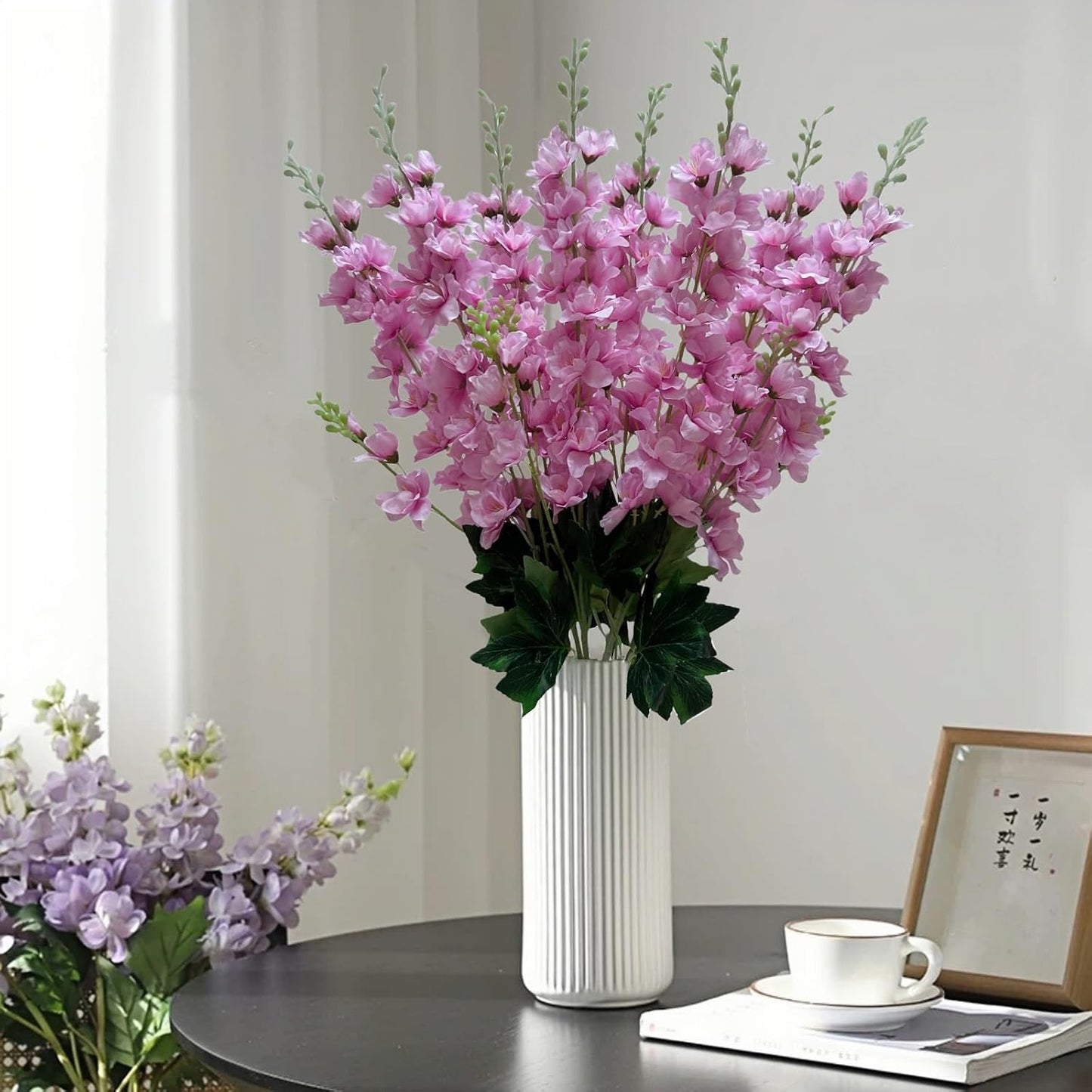 8 pcs White Delphinium Artificial Flowers, 34.25''Artificial Snapdragon Flowers Tall Fake Flowers Silk Flowers Faux Delphinium Bulk for Tall Vase Home Wedding Garden Table Decor (White)