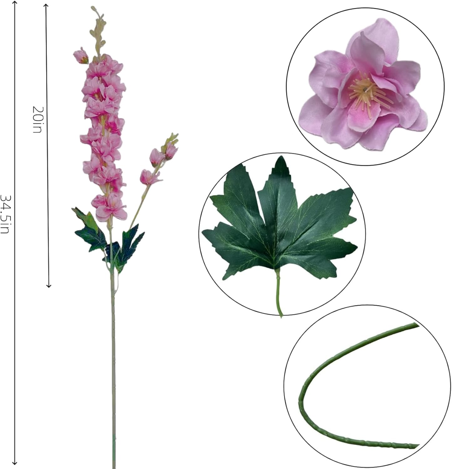 8 pcs White Delphinium Artificial Flowers, 34.25''Artificial Snapdragon Flowers Tall Fake Flowers Silk Flowers Faux Delphinium Bulk for Tall Vase Home Wedding Garden Table Decor (White)