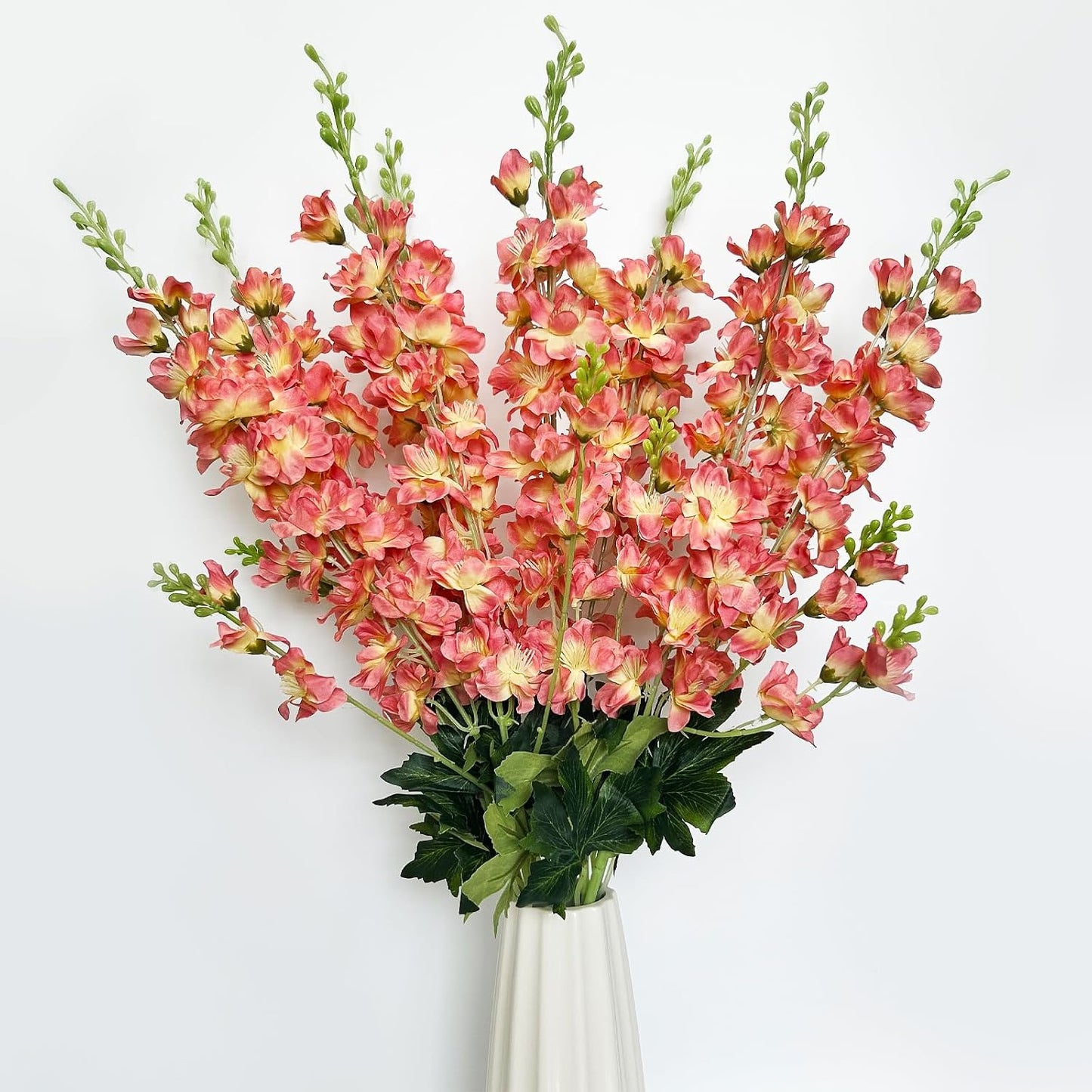8 pcs White Delphinium Artificial Flowers, 34.25''Artificial Snapdragon Flowers Tall Fake Flowers Silk Flowers Faux Delphinium Bulk for Tall Vase Home Wedding Garden Table Decor (White)