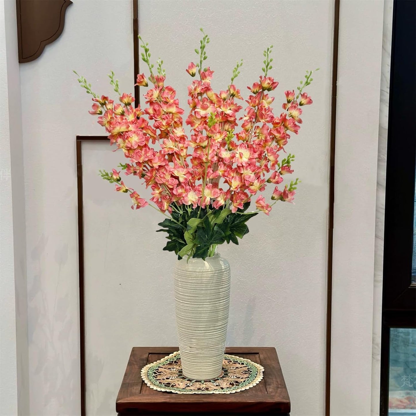 8 pcs White Delphinium Artificial Flowers, 34.25''Artificial Snapdragon Flowers Tall Fake Flowers Silk Flowers Faux Delphinium Bulk for Tall Vase Home Wedding Garden Table Decor (White)
