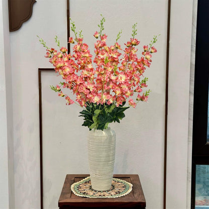 8 pcs White Delphinium Artificial Flowers, 34.25''Artificial Snapdragon Flowers Tall Fake Flowers Silk Flowers Faux Delphinium Bulk for Tall Vase Home Wedding Garden Table Decor (White)