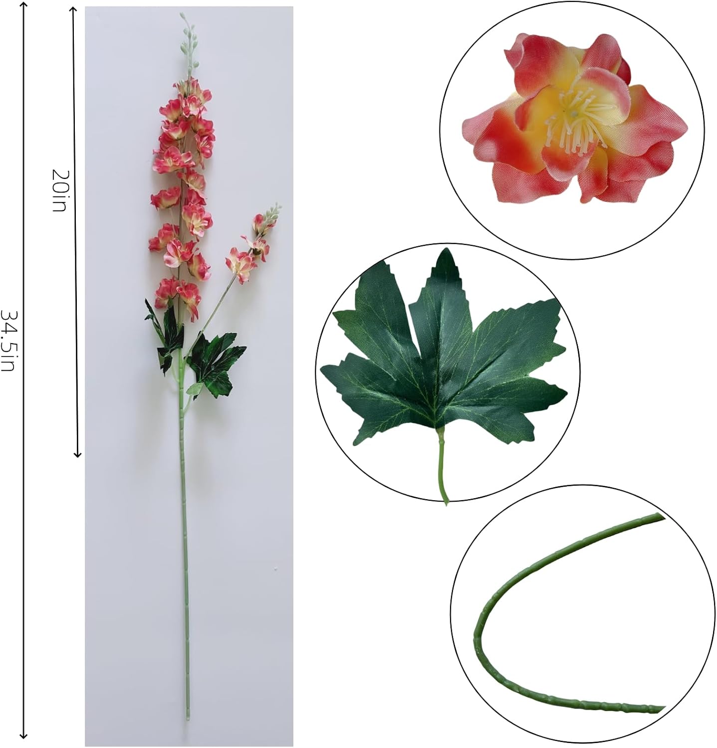 8 pcs White Delphinium Artificial Flowers, 34.25''Artificial Snapdragon Flowers Tall Fake Flowers Silk Flowers Faux Delphinium Bulk for Tall Vase Home Wedding Garden Table Decor (White)