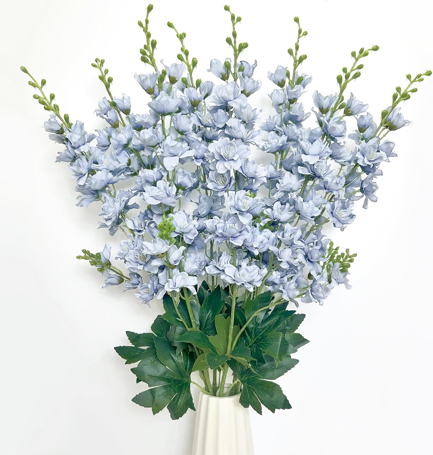 8 pcs White Delphinium Artificial Flowers, 34.25''Artificial Snapdragon Flowers Tall Fake Flowers Silk Flowers Faux Delphinium Bulk for Tall Vase Home Wedding Garden Table Decor (White)