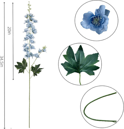 8 pcs White Delphinium Artificial Flowers, 34.25''Artificial Snapdragon Flowers Tall Fake Flowers Silk Flowers Faux Delphinium Bulk for Tall Vase Home Wedding Garden Table Decor (White)