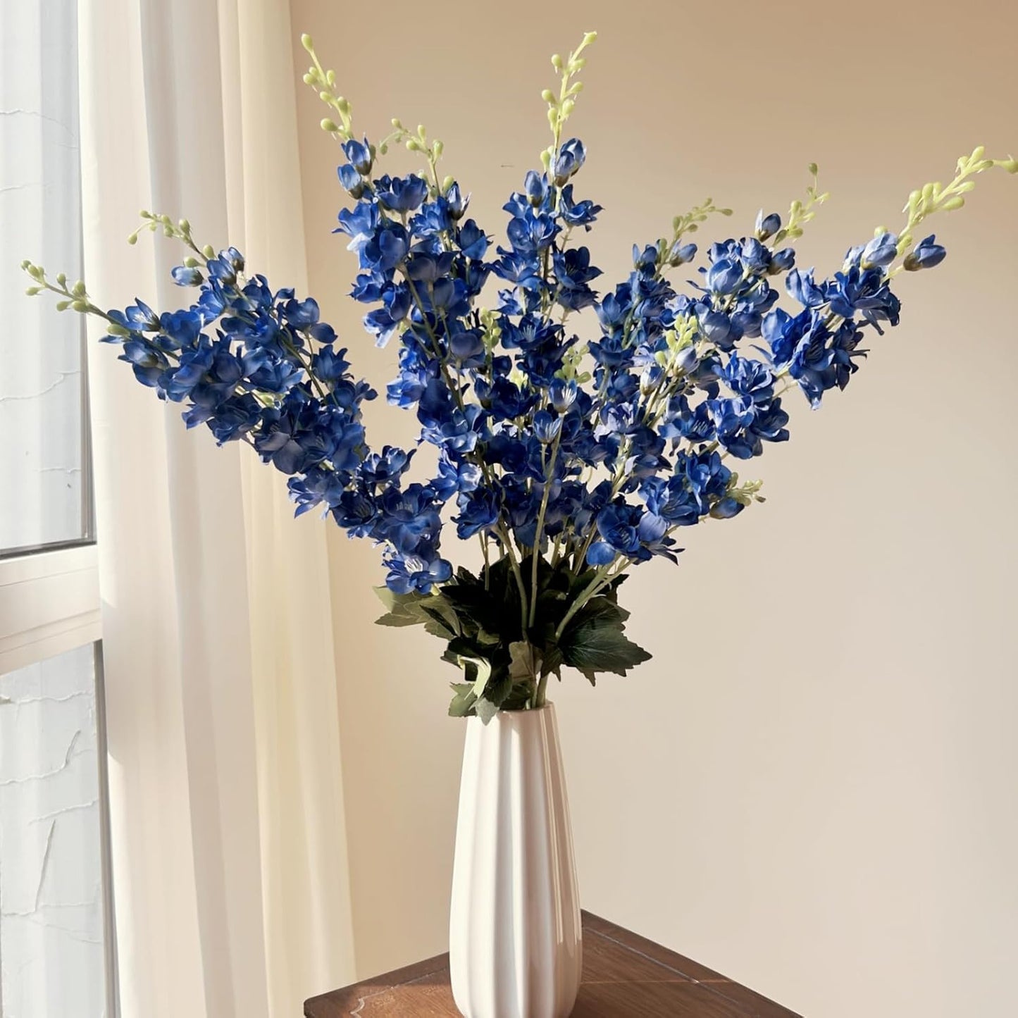 8 pcs White Delphinium Artificial Flowers, 34.25''Artificial Snapdragon Flowers Tall Fake Flowers Silk Flowers Faux Delphinium Bulk for Tall Vase Home Wedding Garden Table Decor (White)