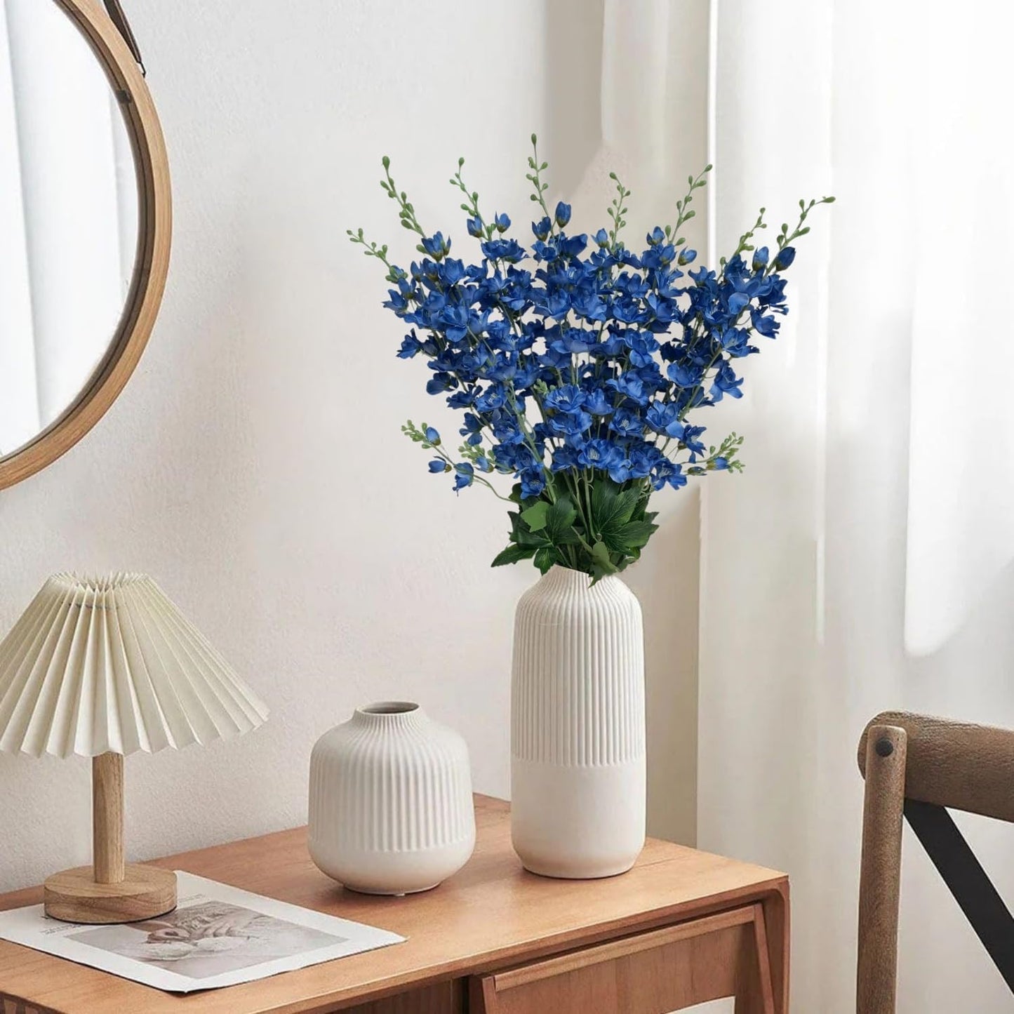8 pcs White Delphinium Artificial Flowers, 34.25''Artificial Snapdragon Flowers Tall Fake Flowers Silk Flowers Faux Delphinium Bulk for Tall Vase Home Wedding Garden Table Decor (White)