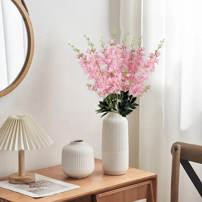8 pcs White Delphinium Artificial Flowers, 34.25''Artificial Snapdragon Flowers Tall Fake Flowers Silk Flowers Faux Delphinium Bulk for Tall Vase Home Wedding Garden Table Decor (White)