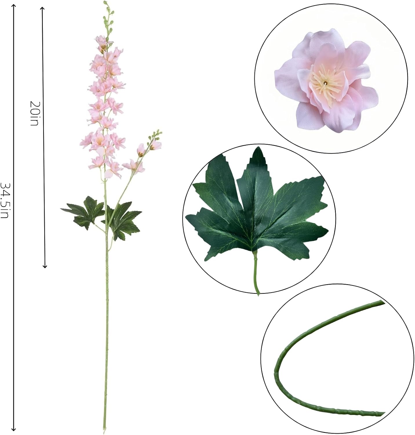 8 pcs White Delphinium Artificial Flowers, 34.25''Artificial Snapdragon Flowers Tall Fake Flowers Silk Flowers Faux Delphinium Bulk for Tall Vase Home Wedding Garden Table Decor (White)