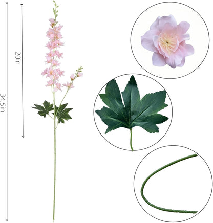 8 pcs White Delphinium Artificial Flowers, 34.25''Artificial Snapdragon Flowers Tall Fake Flowers Silk Flowers Faux Delphinium Bulk for Tall Vase Home Wedding Garden Table Decor (White)