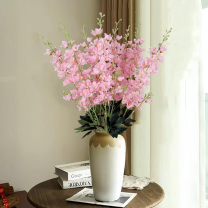 8 pcs White Delphinium Artificial Flowers, 34.25''Artificial Snapdragon Flowers Tall Fake Flowers Silk Flowers Faux Delphinium Bulk for Tall Vase Home Wedding Garden Table Decor (White)