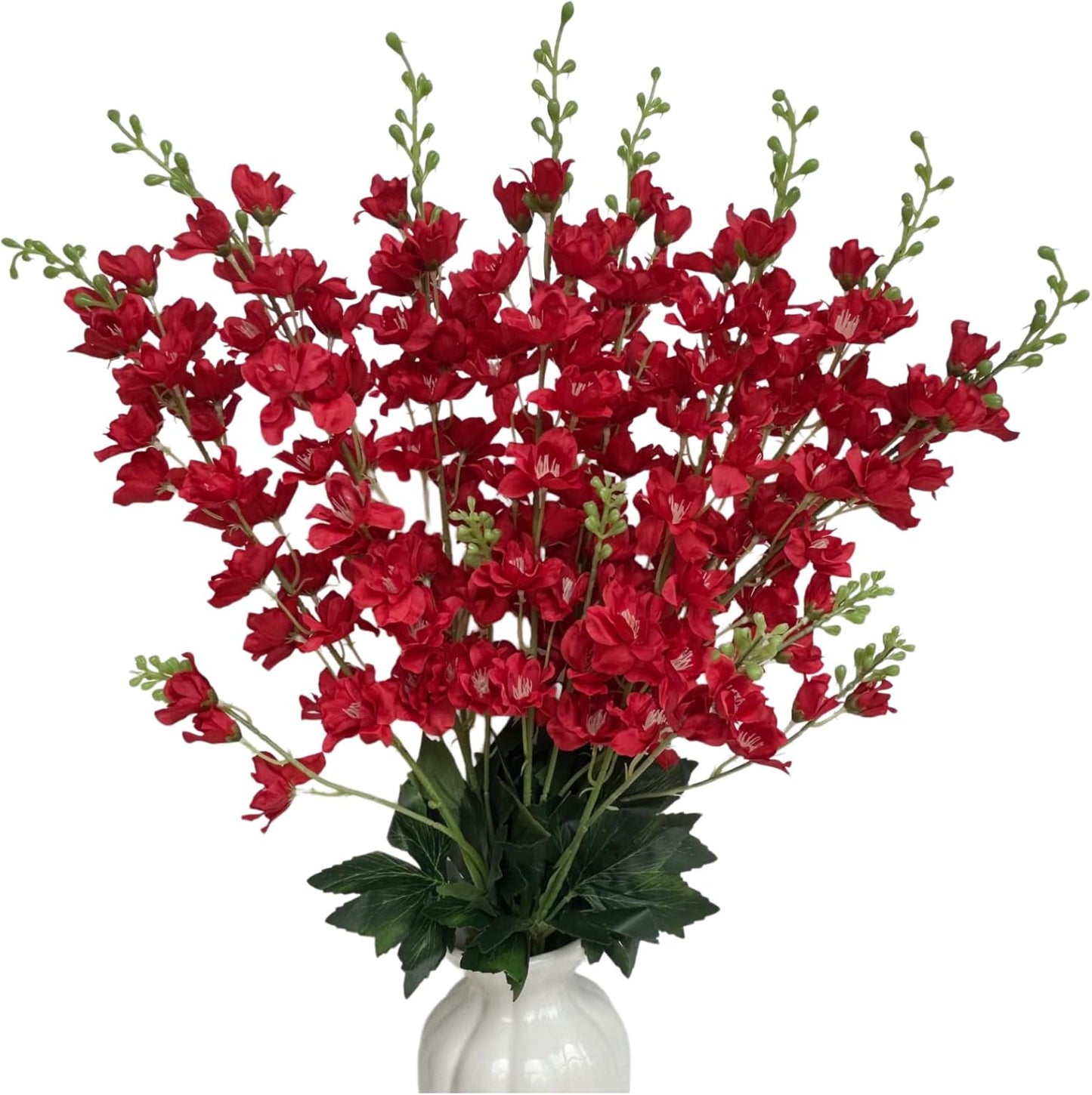 8 pcs White Delphinium Artificial Flowers, 34.25''Artificial Snapdragon Flowers Tall Fake Flowers Silk Flowers Faux Delphinium Bulk for Tall Vase Home Wedding Garden Table Decor (White)