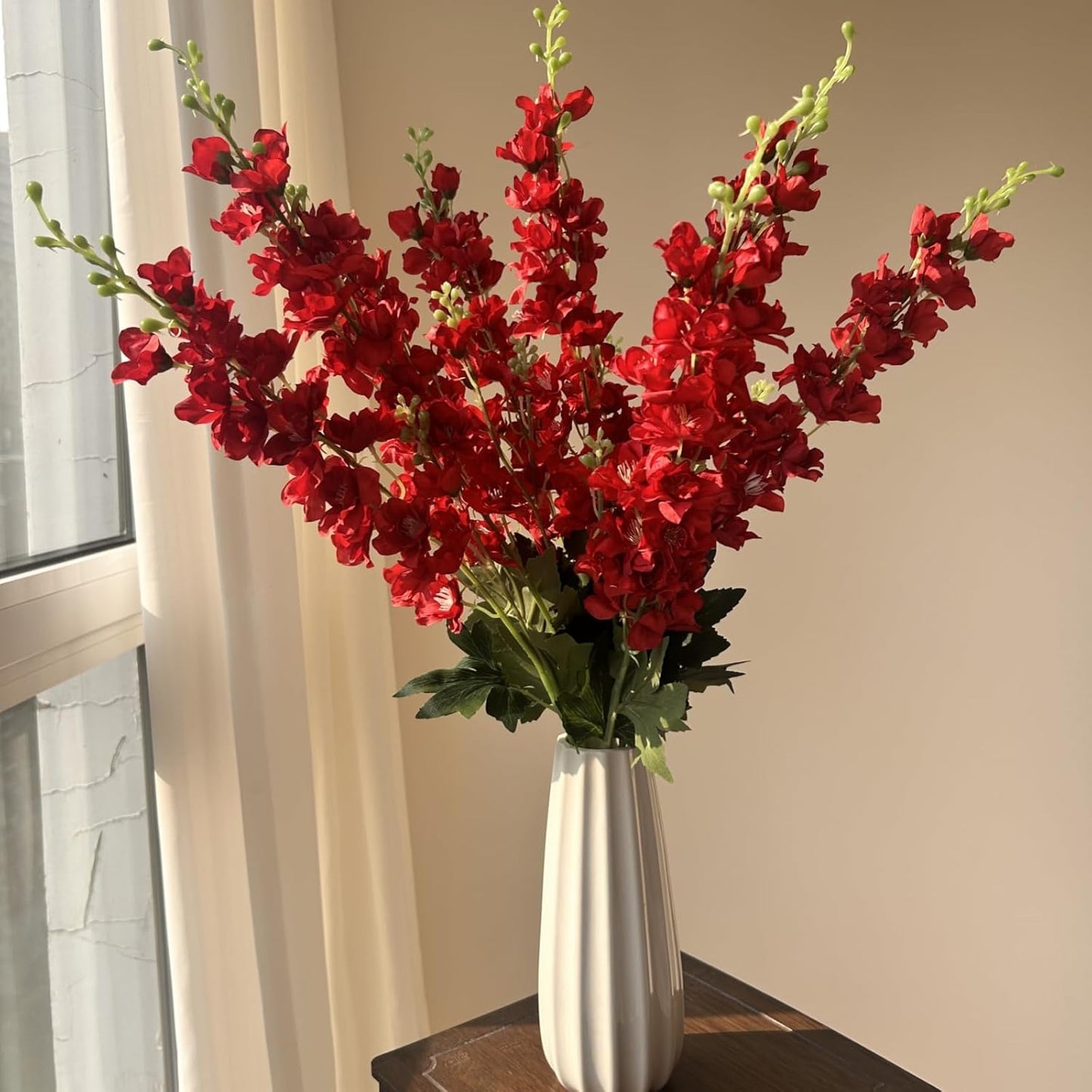 8 pcs White Delphinium Artificial Flowers, 34.25''Artificial Snapdragon Flowers Tall Fake Flowers Silk Flowers Faux Delphinium Bulk for Tall Vase Home Wedding Garden Table Decor (White)