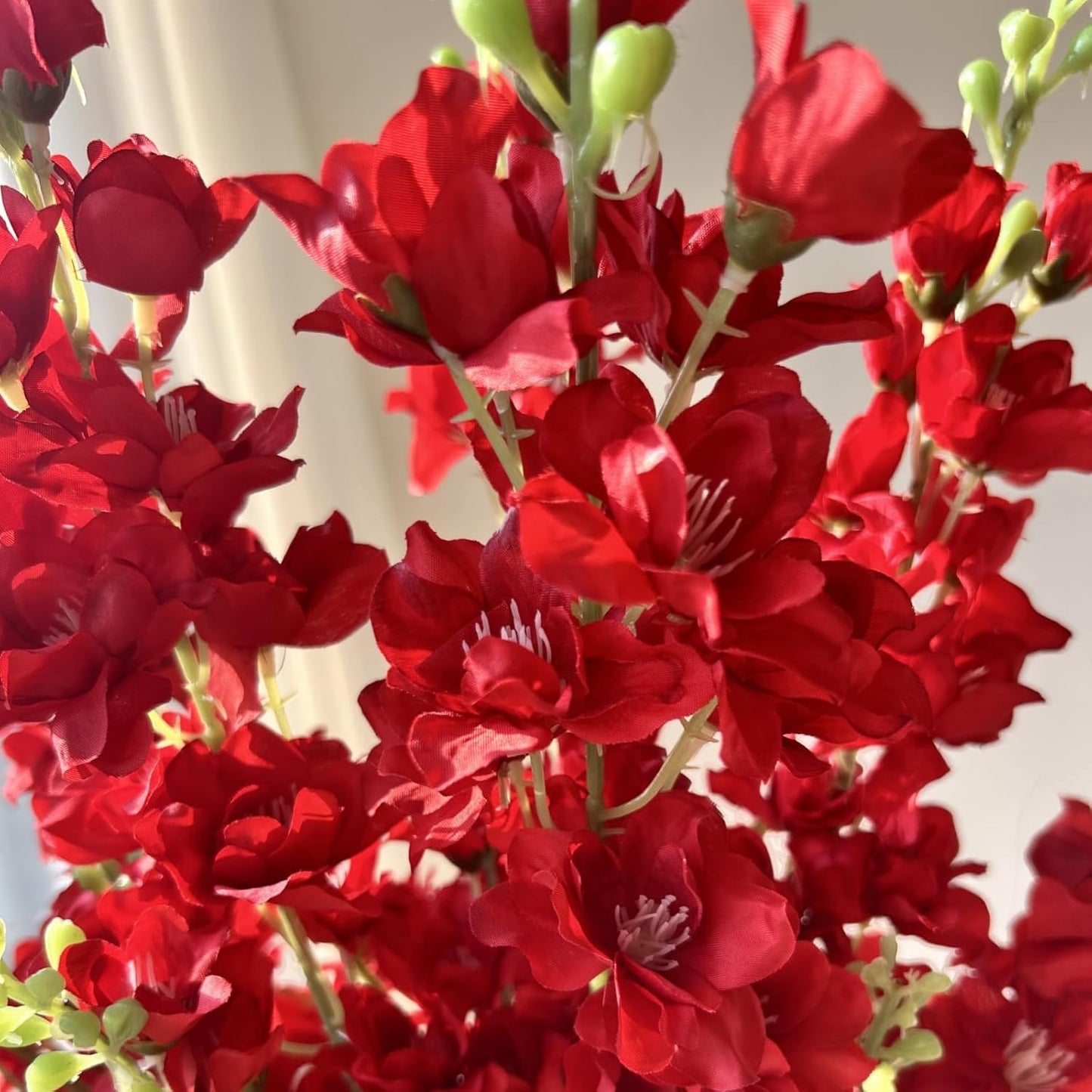 8 pcs White Delphinium Artificial Flowers, 34.25''Artificial Snapdragon Flowers Tall Fake Flowers Silk Flowers Faux Delphinium Bulk for Tall Vase Home Wedding Garden Table Decor (White)