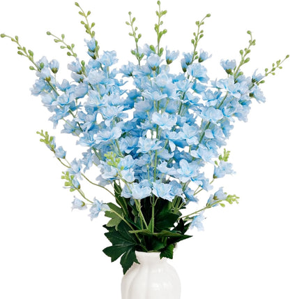 8 pcs White Delphinium Artificial Flowers, 34.25''Artificial Snapdragon Flowers Tall Fake Flowers Silk Flowers Faux Delphinium Bulk for Tall Vase Home Wedding Garden Table Decor (White)
