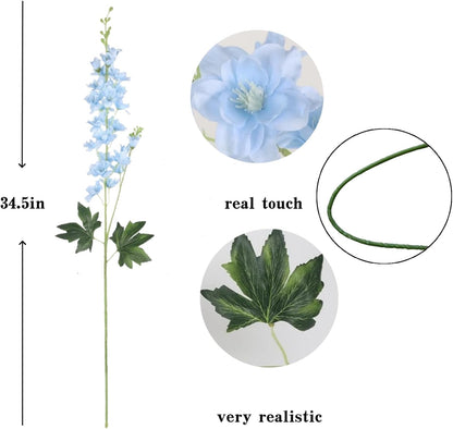 8 pcs White Delphinium Artificial Flowers, 34.25''Artificial Snapdragon Flowers Tall Fake Flowers Silk Flowers Faux Delphinium Bulk for Tall Vase Home Wedding Garden Table Decor (White)