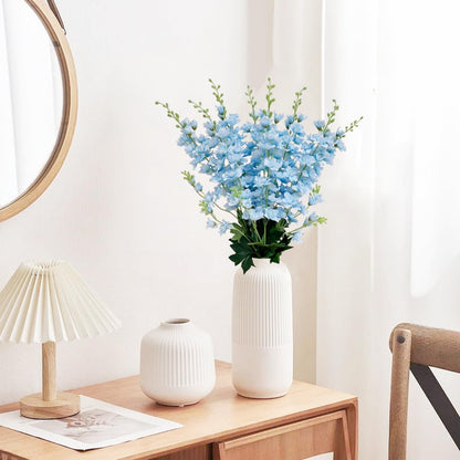 8 pcs White Delphinium Artificial Flowers, 34.25''Artificial Snapdragon Flowers Tall Fake Flowers Silk Flowers Faux Delphinium Bulk for Tall Vase Home Wedding Garden Table Decor (White)