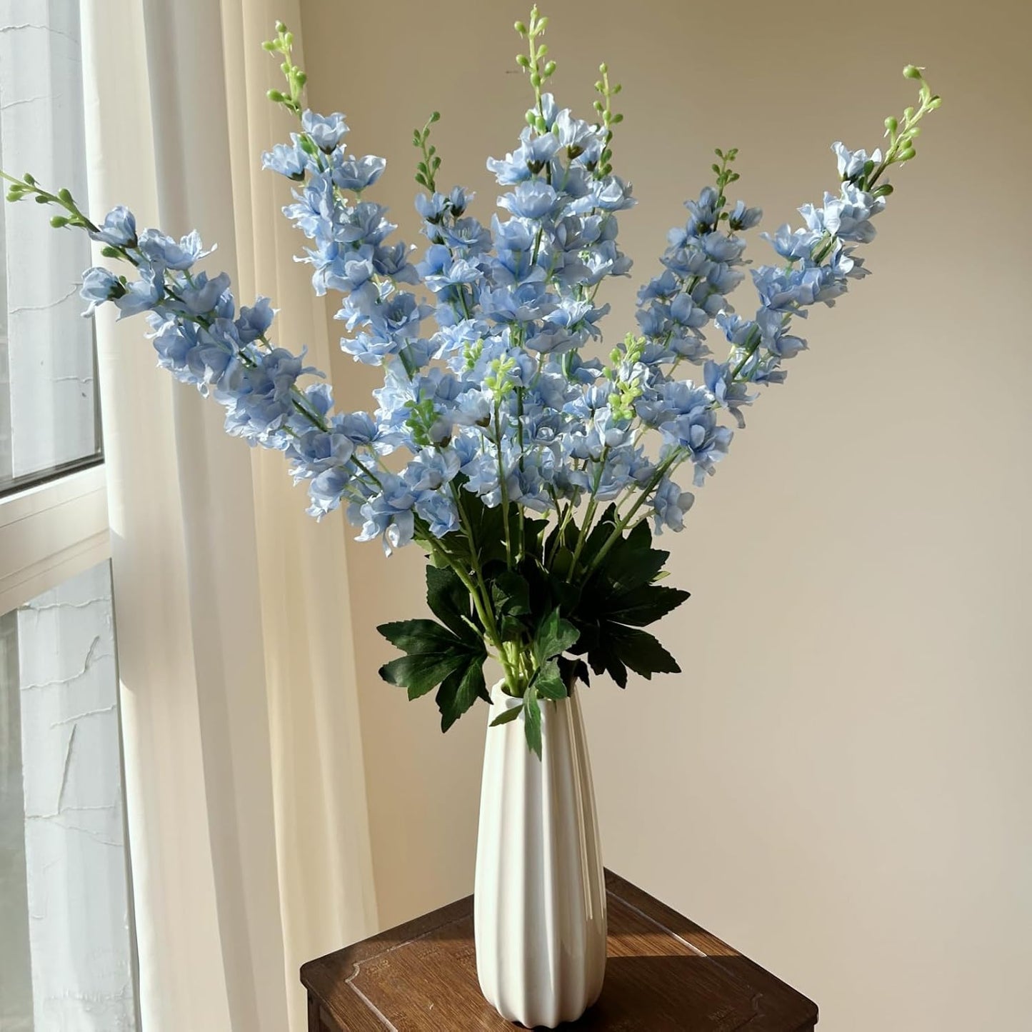 8 pcs White Delphinium Artificial Flowers, 34.25''Artificial Snapdragon Flowers Tall Fake Flowers Silk Flowers Faux Delphinium Bulk for Tall Vase Home Wedding Garden Table Decor (White)