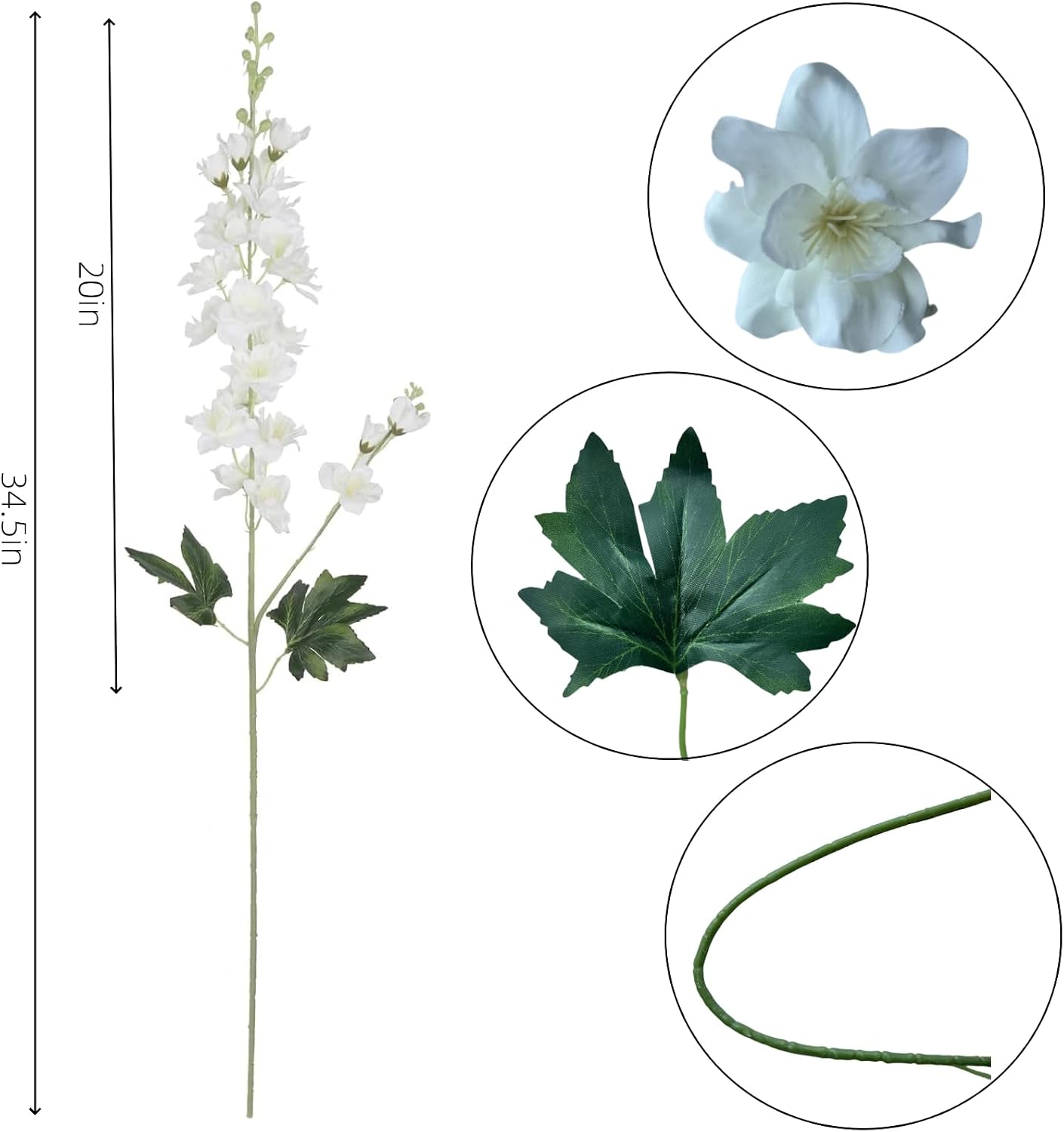 8 pcs White Delphinium Artificial Flowers, 34.25''Artificial Snapdragon Flowers Tall Fake Flowers Silk Flowers Faux Delphinium Bulk for Tall Vase Home Wedding Garden Table Decor (White)