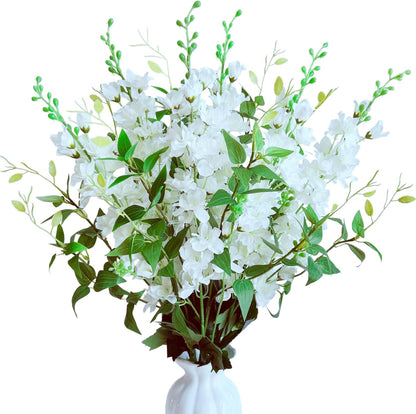 8 pcs White Delphinium Artificial Flowers, 34.25''Artificial Snapdragon Flowers Tall Fake Flowers Silk Flowers Faux Delphinium Bulk for Tall Vase Home Wedding Garden Table Decor (White)