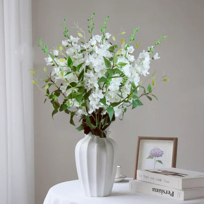 8 pcs White Delphinium Artificial Flowers, 34.25''Artificial Snapdragon Flowers Tall Fake Flowers Silk Flowers Faux Delphinium Bulk for Tall Vase Home Wedding Garden Table Decor (White)
