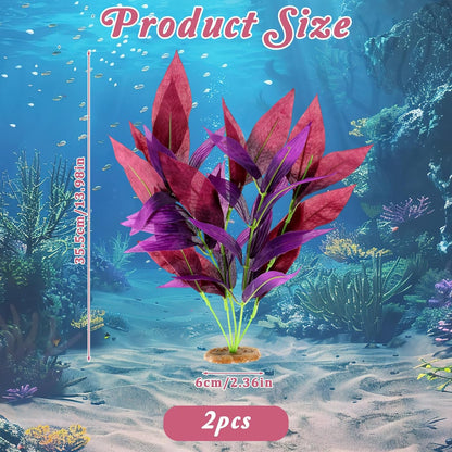 2 Pcs Silk Fish Tank Plants, Silk Plants for Fish Tank 14 Inch Aquarium Plant for Aquarium Goldfish Turtle Tanks Decorations Purple