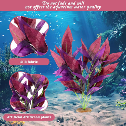 2 Pcs Silk Fish Tank Plants, Silk Plants for Fish Tank 14 Inch Aquarium Plant for Aquarium Goldfish Turtle Tanks Decorations Purple