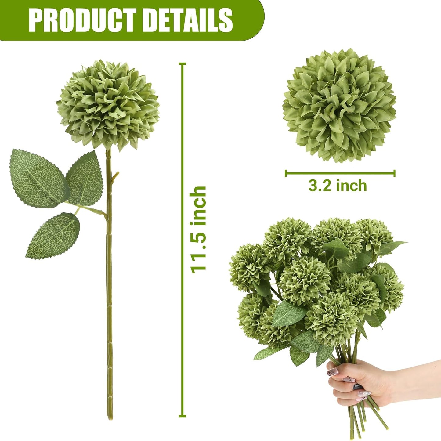 12Pcs Artificial Chrysanthemums Flowers Ball Silk Fall Chrysanthemums Fake Mums for Indoor Outdoors Garden Home Wedding Bouquet Spring Summer Decor(White)