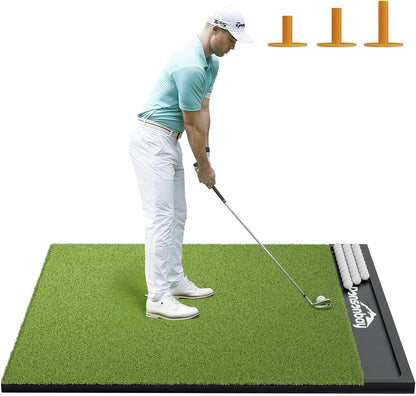 Integrated Golf Hitting Mat with Ball Tray, Thickening Golf Mats Practice Outdoor & Indoor Artificial Turf Matt with 3 Tees