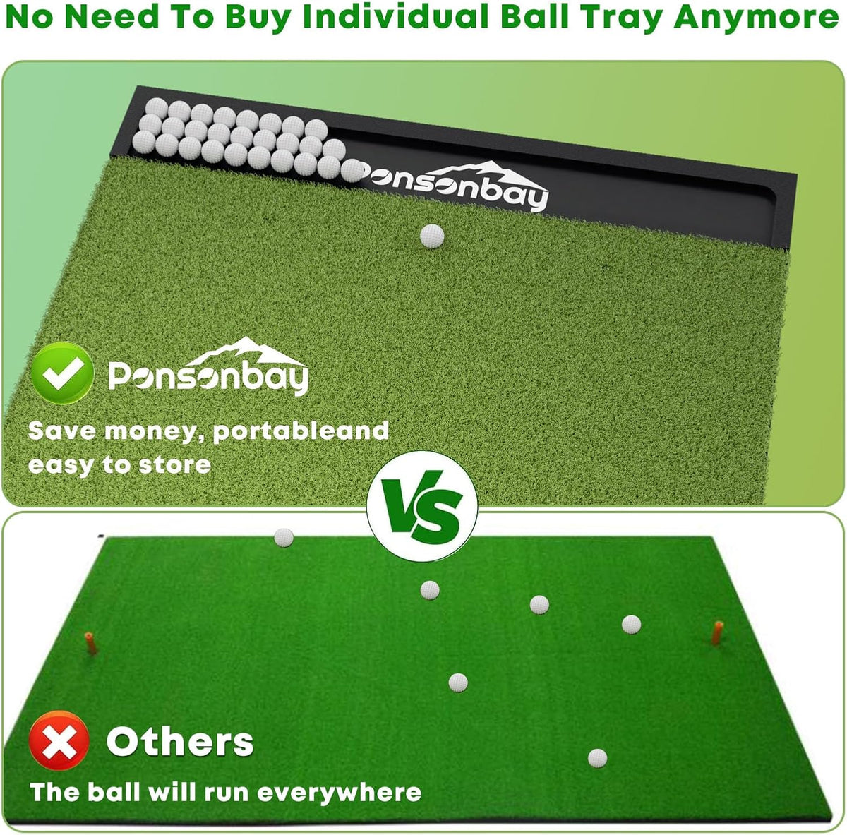 Integrated Golf Hitting Mat with Ball Tray, Thickening Golf Mats Practice Outdoor & Indoor Artificial Turf Matt with 3 Tees