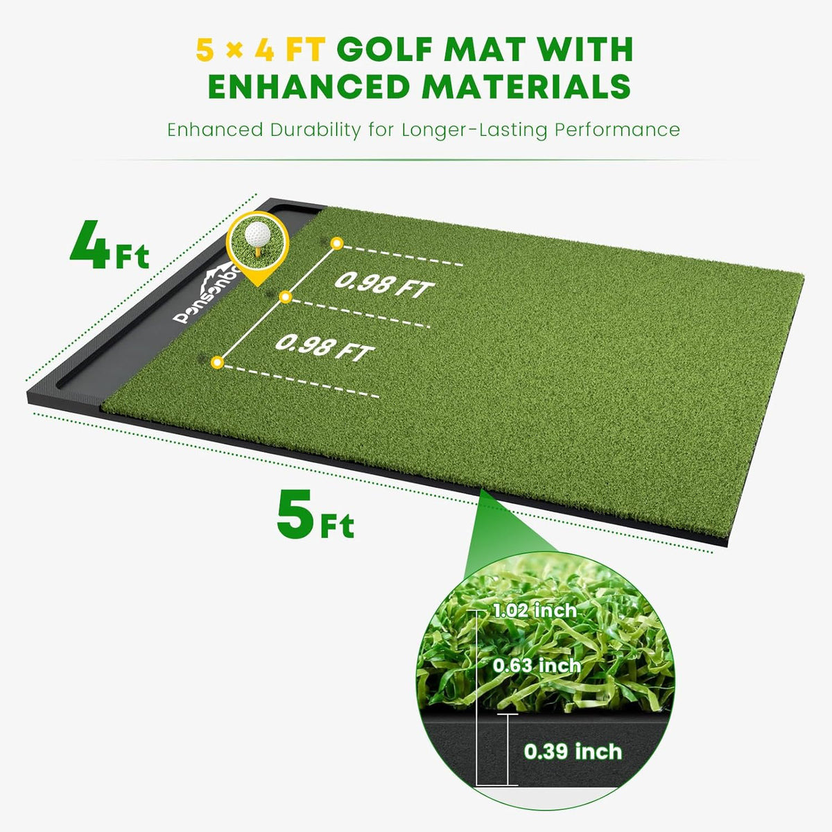 Integrated Golf Hitting Mat with Ball Tray, Thickening Golf Mats Practice Outdoor & Indoor Artificial Turf Matt with 3 Tees