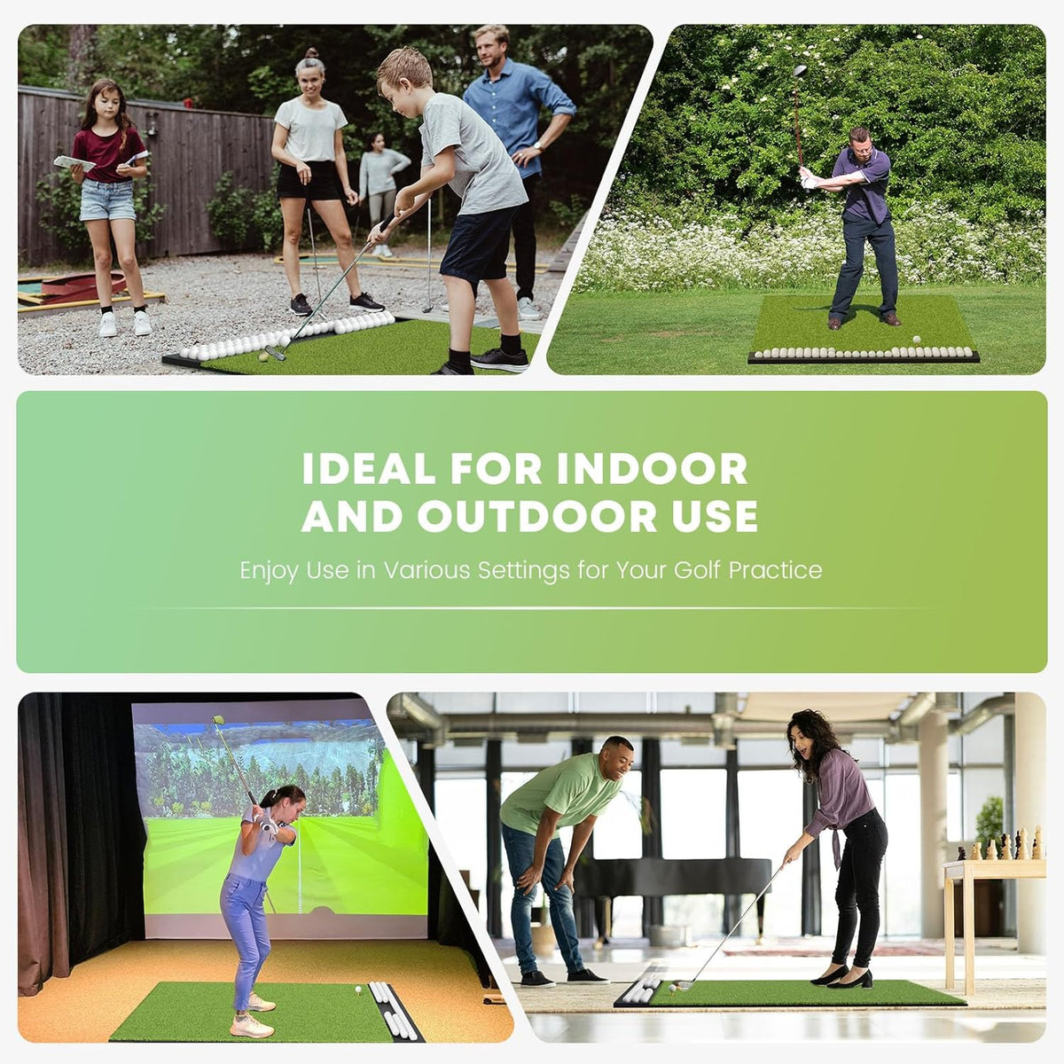 Integrated Golf Hitting Mat with Ball Tray, Thickening Golf Mats Practice Outdoor & Indoor Artificial Turf Matt with 3 Tees