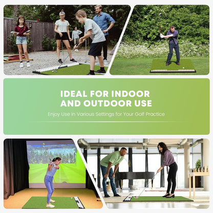 Integrated Golf Hitting Mat with Ball Tray, Thickening Golf Mats Practice Outdoor & Indoor Artificial Turf Matt with 3 Tees