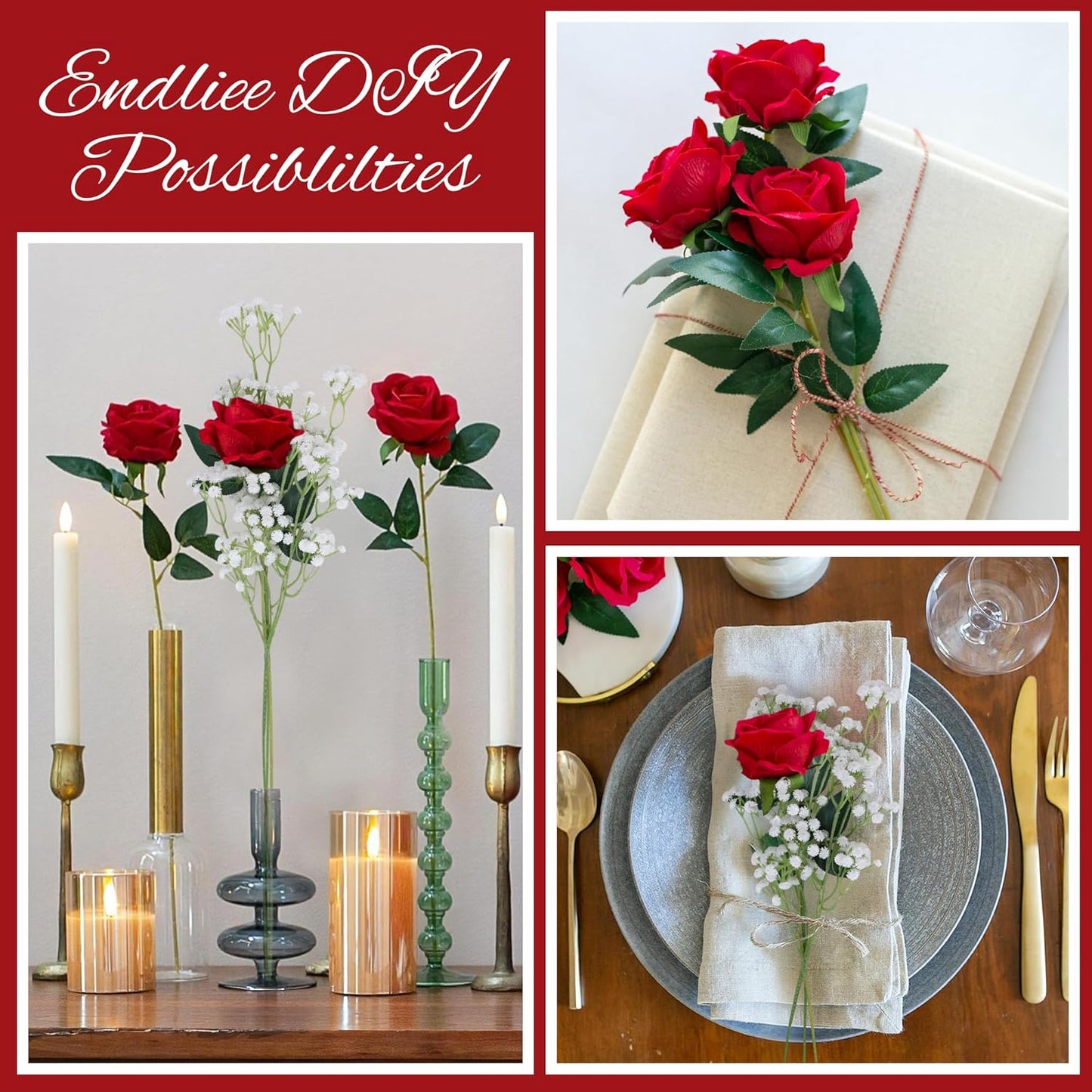 50 PCS Roses Artificial Flowers, Fake Roses with Stem Realistic Blush Silk Rose for DIY Wedding Bouquets Table Centerpieces Arrangements Baby Shower Birthday Home Decor Valentines Day Gift for Her