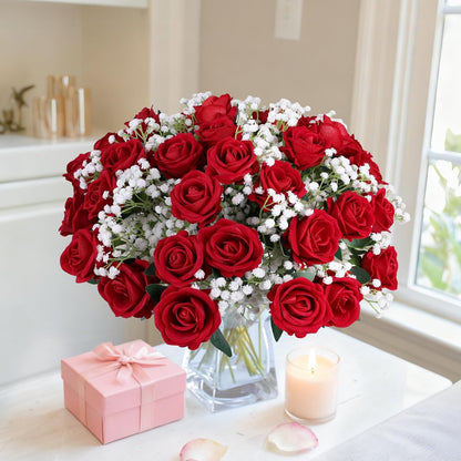 50 PCS Roses Artificial Flowers, Fake Roses with Stem Realistic Blush Silk Rose for DIY Wedding Bouquets Table Centerpieces Arrangements Baby Shower Birthday Home Decor Valentines Day Gift for Her