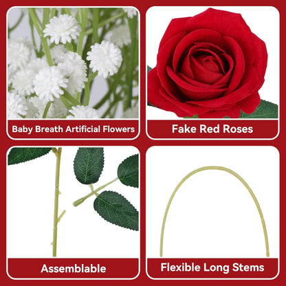50 PCS Roses Artificial Flowers, Fake Roses with Stem Realistic Blush Silk Rose for DIY Wedding Bouquets Table Centerpieces Arrangements Baby Shower Birthday Home Decor Valentines Day Gift for Her