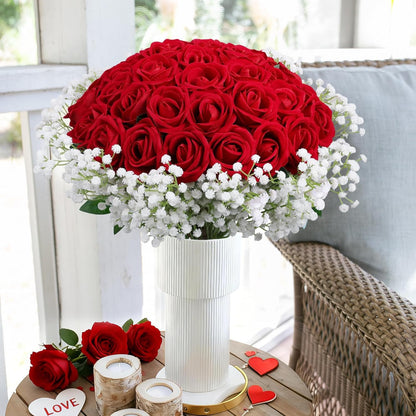 50 PCS Roses Artificial Flowers, Fake Roses with Stem Realistic Blush Silk Rose for DIY Wedding Bouquets Table Centerpieces Arrangements Baby Shower Birthday Home Decor Valentines Day Gift for Her
