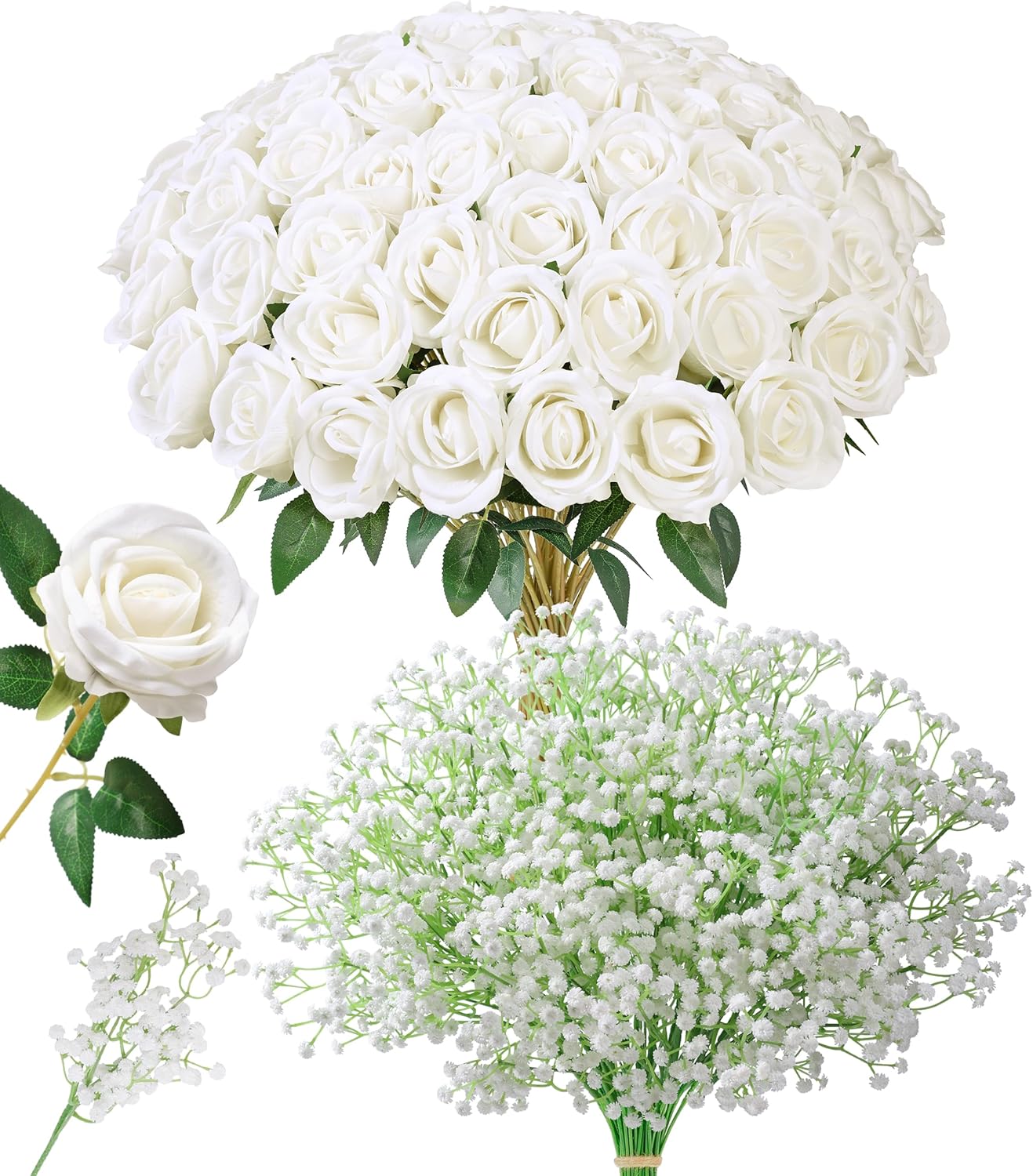 50 PCS Roses Artificial Flowers, Fake Roses with Stem Realistic Blush Silk Rose for DIY Wedding Bouquets Table Centerpieces Arrangements Baby Shower Birthday Home Decor Valentines Day Gift for Her