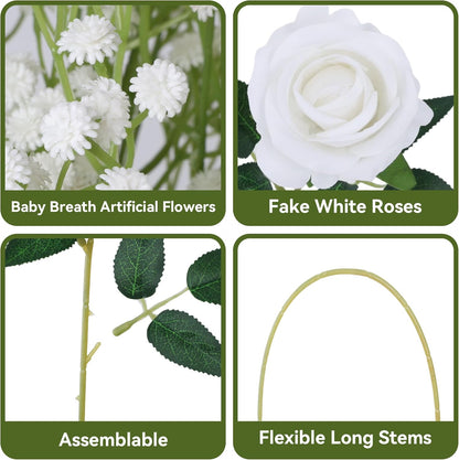 50 PCS Roses Artificial Flowers, Fake Roses with Stem Realistic Blush Silk Rose for DIY Wedding Bouquets Table Centerpieces Arrangements Baby Shower Birthday Home Decor Valentines Day Gift for Her