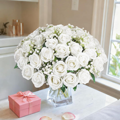 50 PCS Roses Artificial Flowers, Fake Roses with Stem Realistic Blush Silk Rose for DIY Wedding Bouquets Table Centerpieces Arrangements Baby Shower Birthday Home Decor Valentines Day Gift for Her